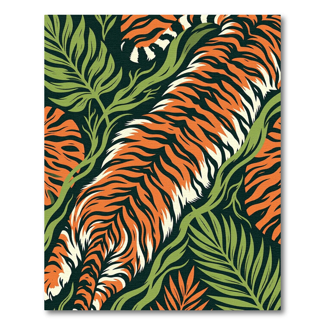 Vibrant Orange Tiger Jungle Foliage Rug