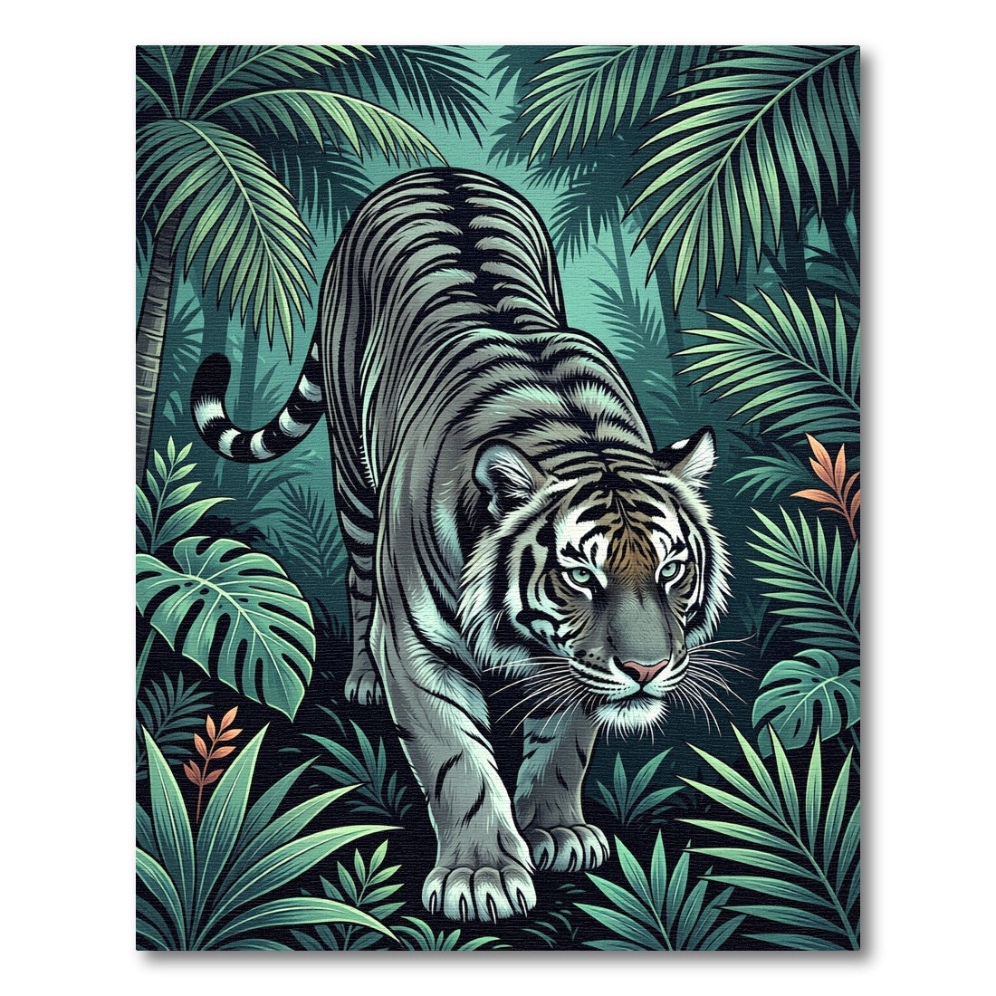 Tiger in Lush Tropical Forest Rug