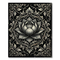 Elegant Monochrome Lotus Floral Damask Rug