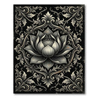 Elegant Monochrome Lotus Floral Damask Rug