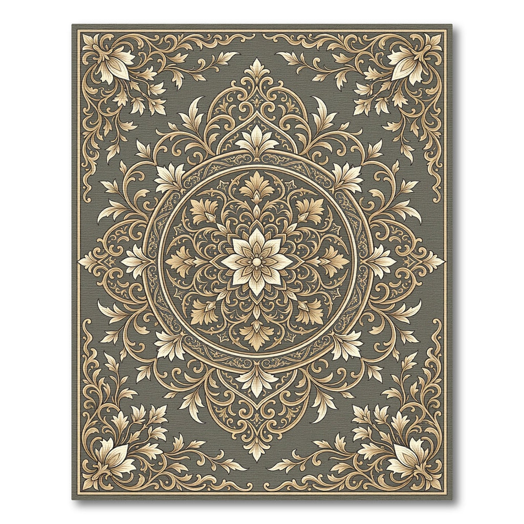Antique Gold Floral Frame Scroll Rug