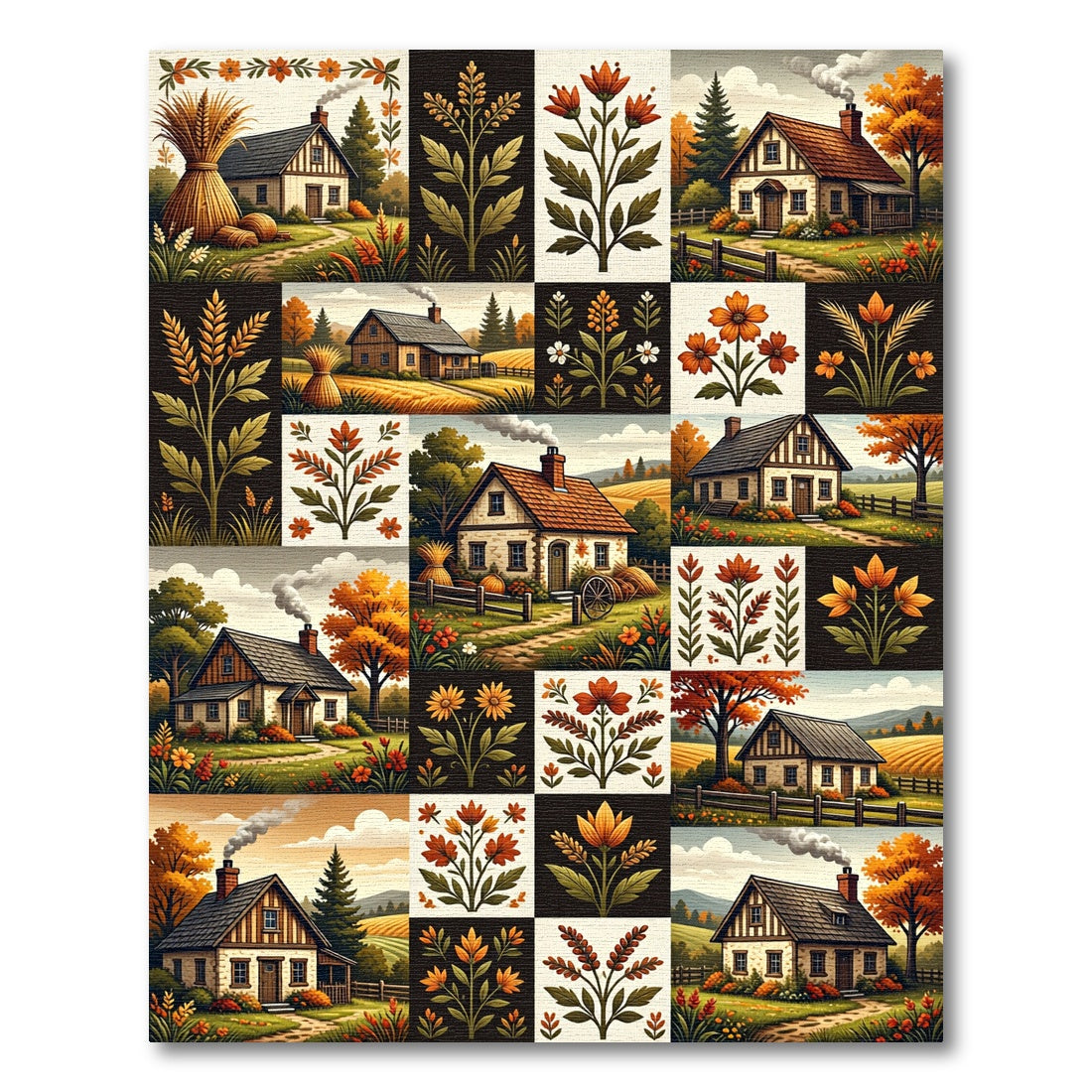 Autumn Harvest Cottage Farmhouse Quilt Rug