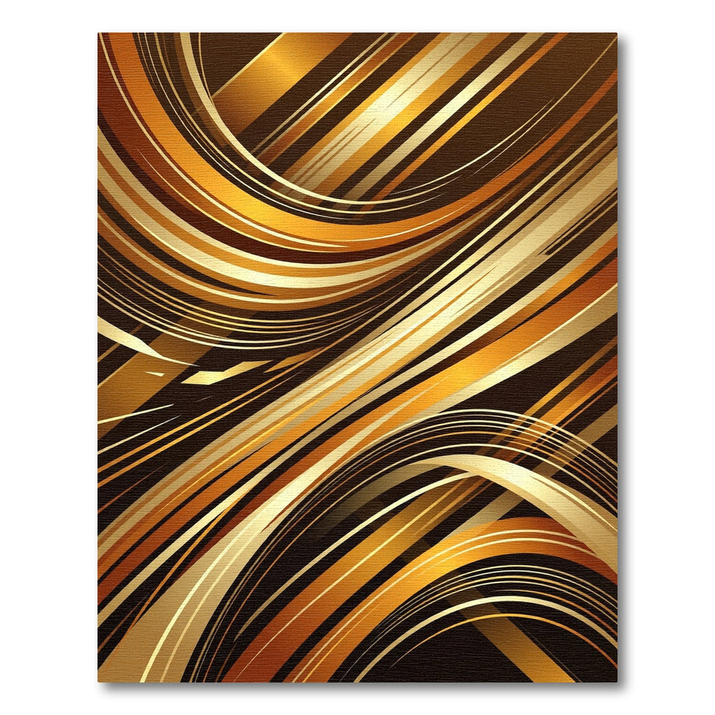 Golden Abstract Sweeping Curvature Waves Rug
