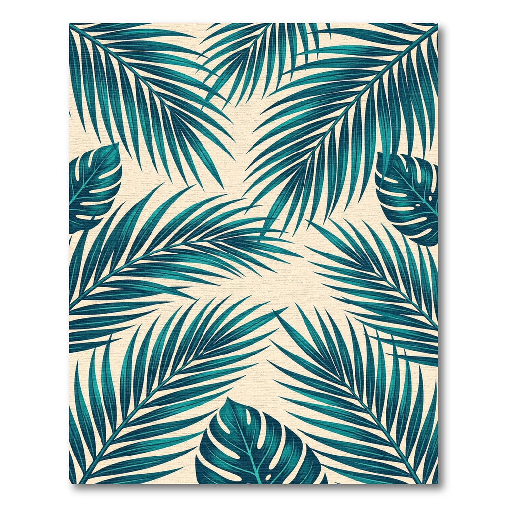 Teal Tropical Leaf Pattern Rug