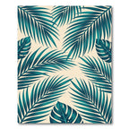 Teal Tropical Leaf Pattern Rug