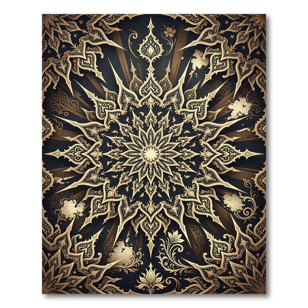 Gilded Mandala Emblem Luxury Noir Background Rug