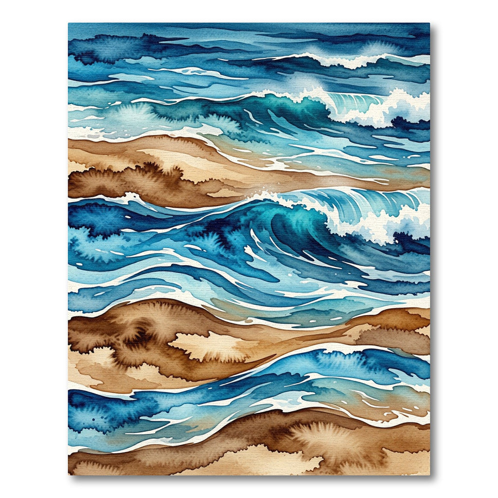 Deep Blue Ocean Wave Watercolor Rug