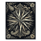 Monochrome Victorian Compass Floral Medallion Rug