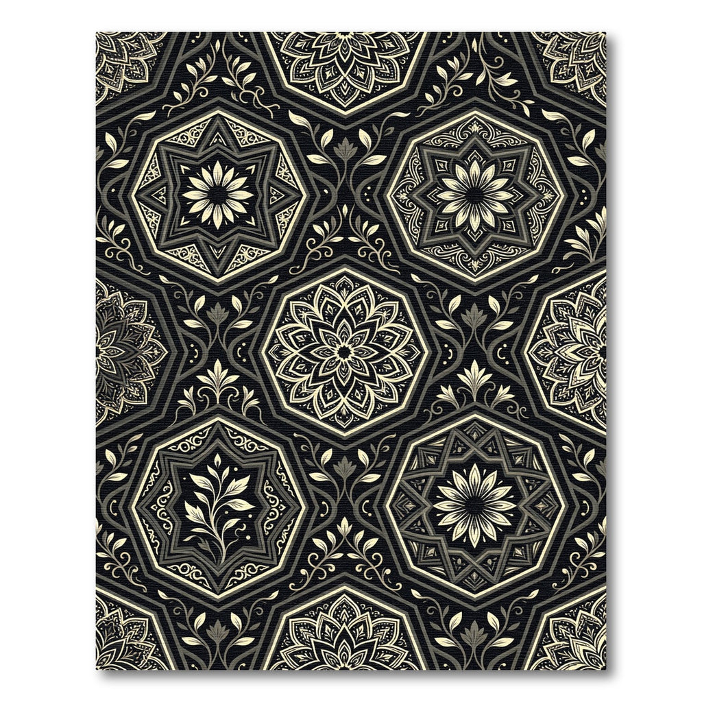 Ornate Black and Gold Octagons Rug
