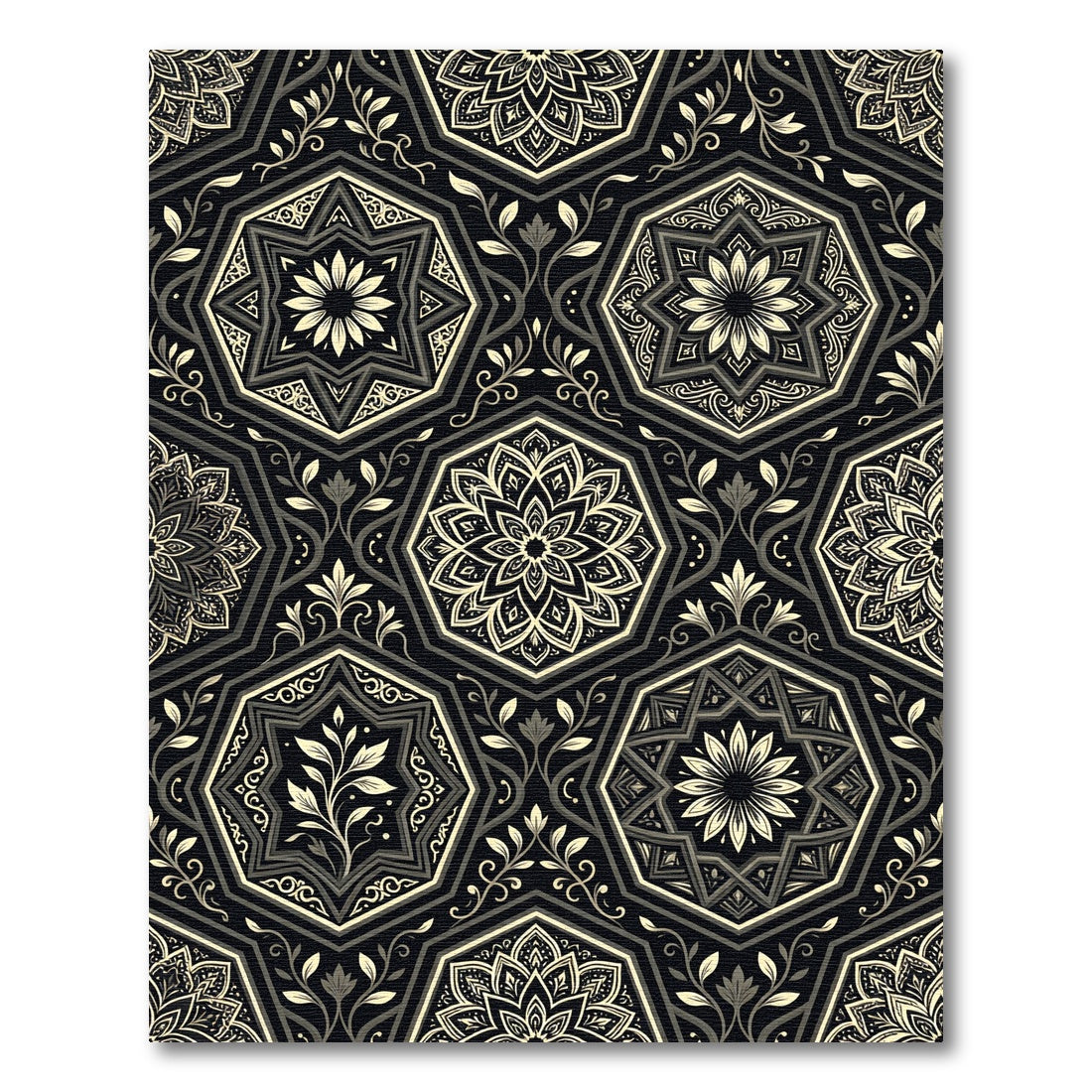 Ornate Black and Gold Octagons Rug