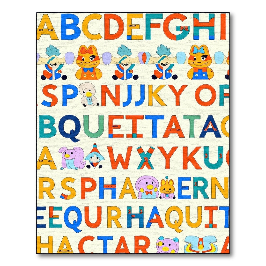 Alphabet Characters Whimsical Creatures Collage Rug