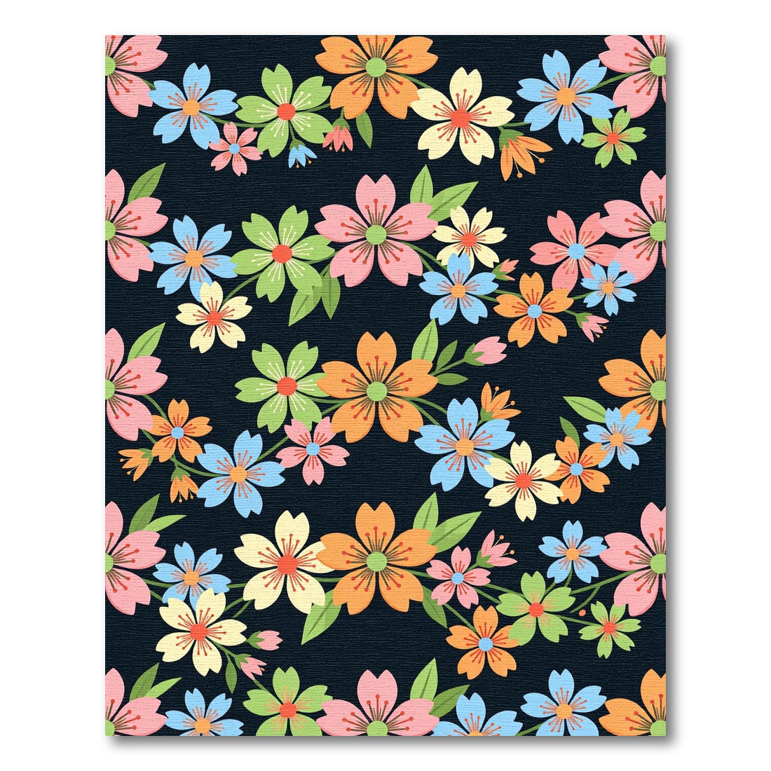 Vibrant Spring Blossom Floral Navy Field Rug