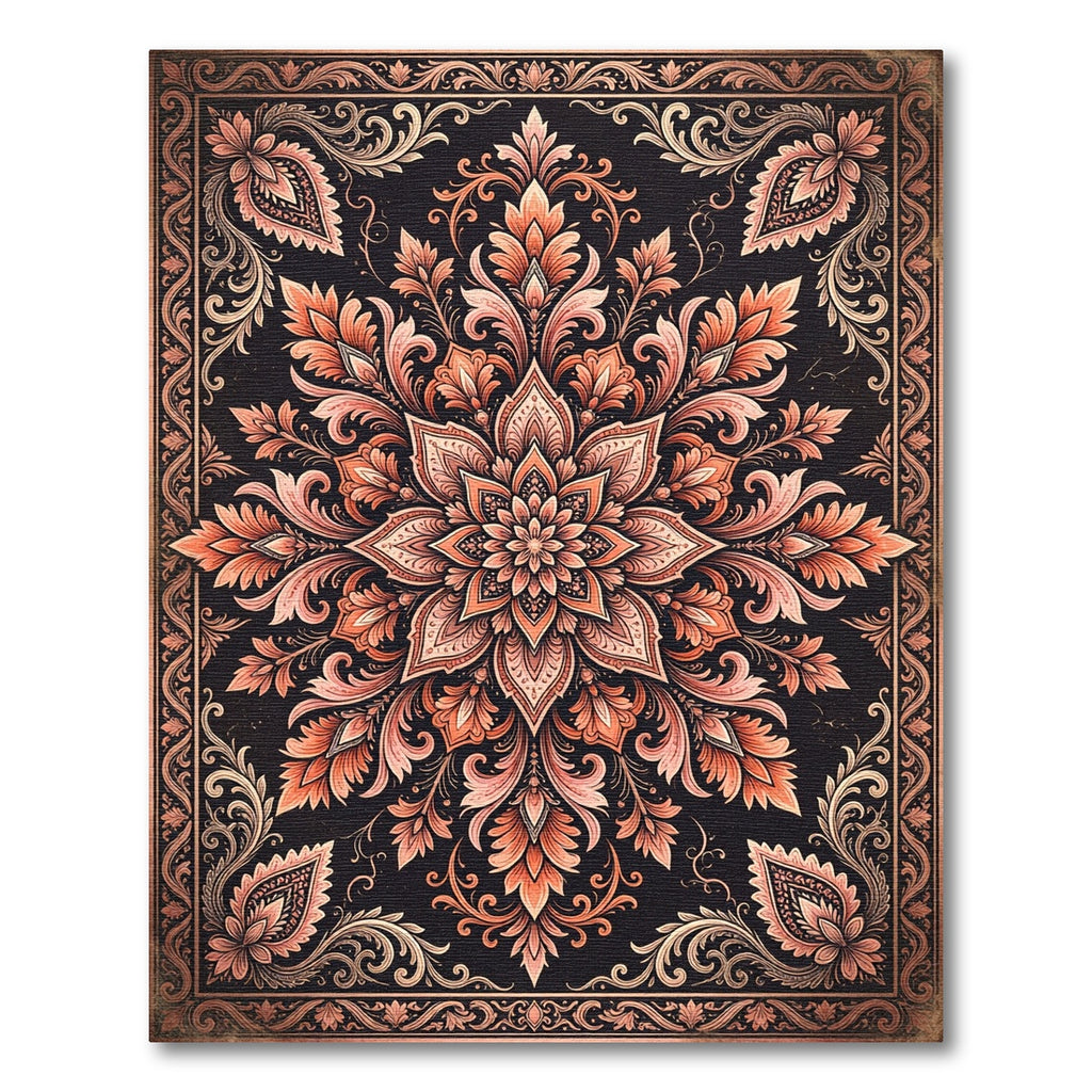 Ornate Terracotta Floral Medallion Interior Rug
