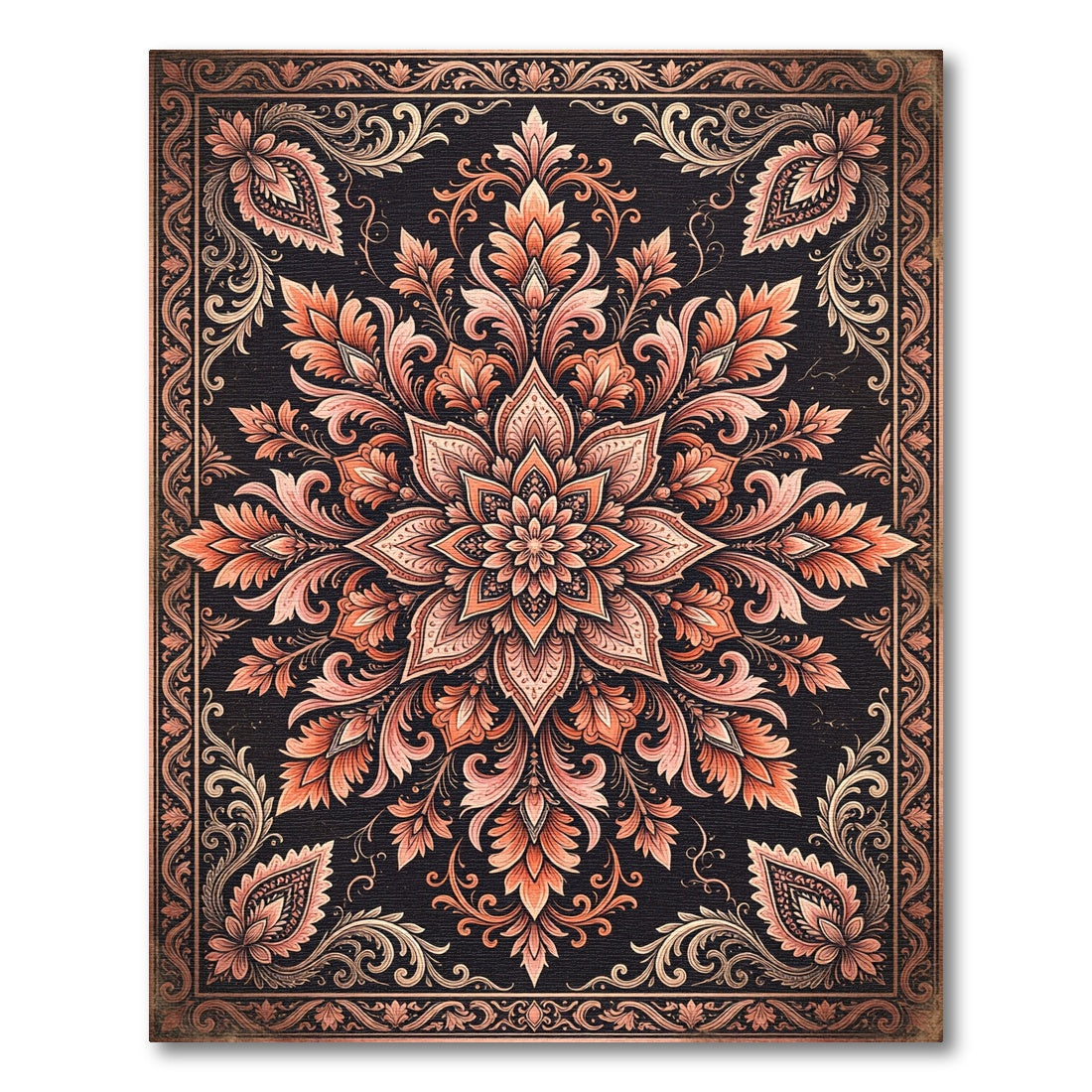 Ornate Terracotta Floral Medallion Interior Rug
