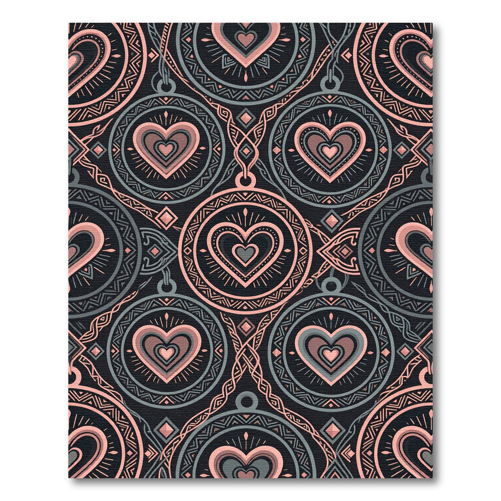 Blush Pink Hearts Geometric Medallion Rug