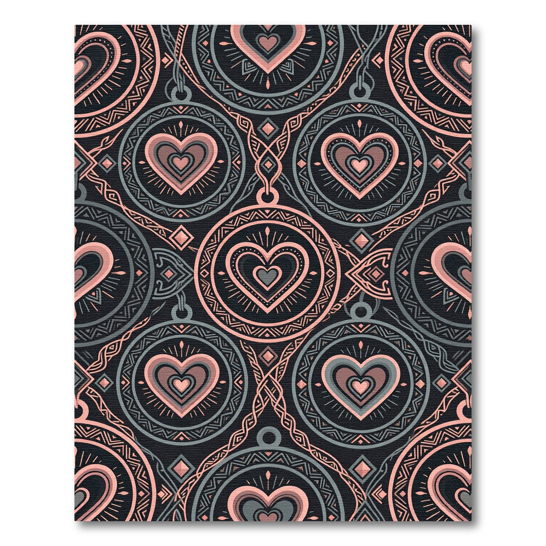 Blush Pink Hearts Geometric Medallion Rug
