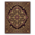 Ornate Deep Burgundy Golden Damask Foliage Rug