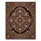 Ornate Deep Burgundy Golden Damask Foliage Rug