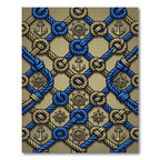 Nautical Blue Gold Rope Anchor Compass Rug
