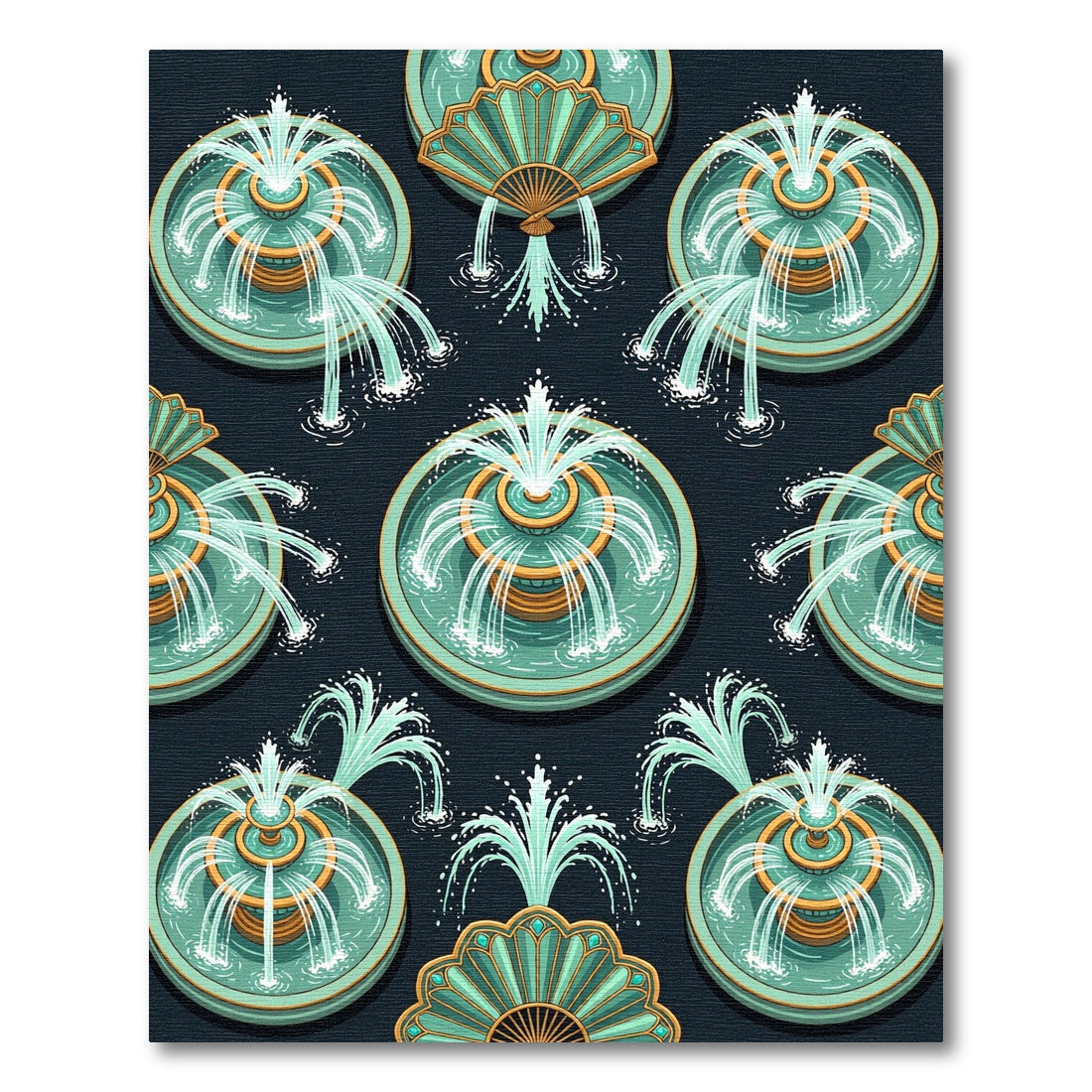 Aqua Golden Fountain Garden Rug