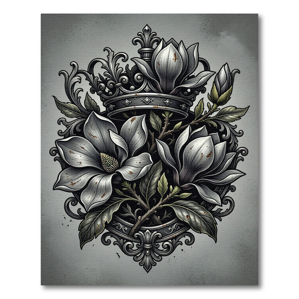 Monochrome Magnolia Crown Embellished Floral Rug