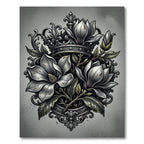 Monochrome Magnolia Crown Embellished Floral Rug