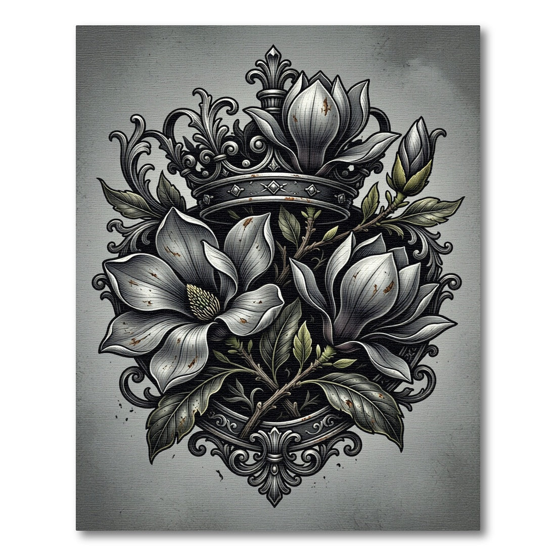 Monochrome Magnolia Crown Embellished Floral Rug