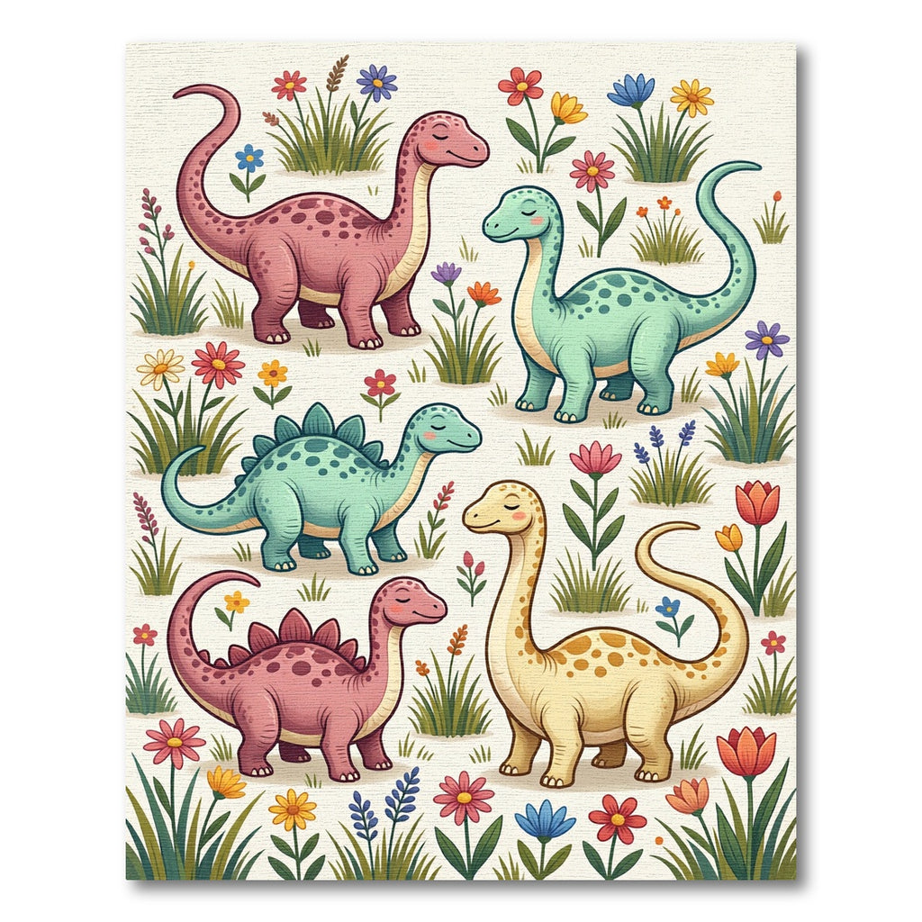 Colorful Pastel Dinosaur Meadow Garden Rug