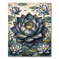 Elegant Blue Lotus Botanical Watercolor Rug