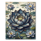 Elegant Blue Lotus Botanical Watercolor Rug