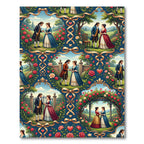 Romantic Regency Couple Floral Damask Rug