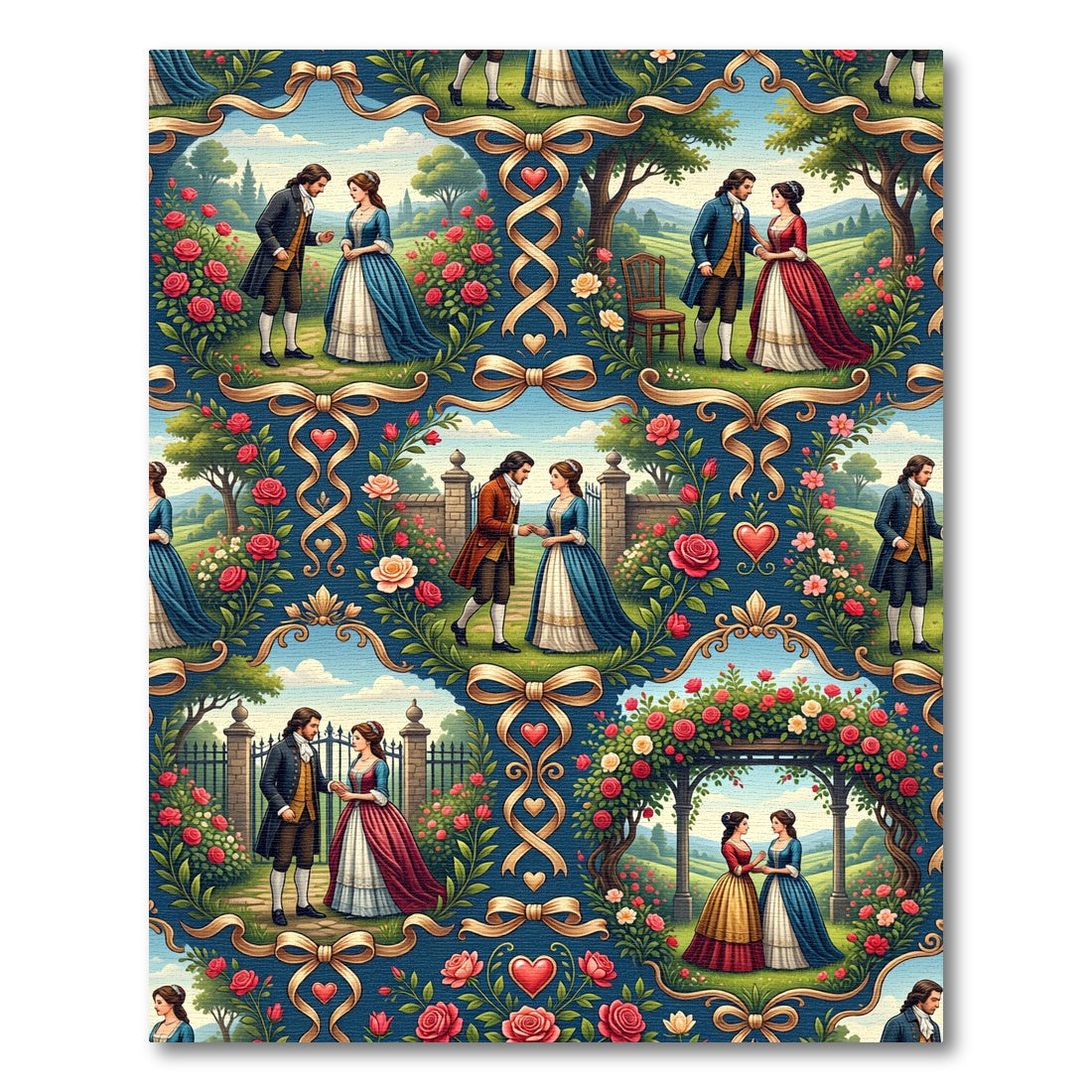 Romantic Regency Couple Floral Damask Rug
