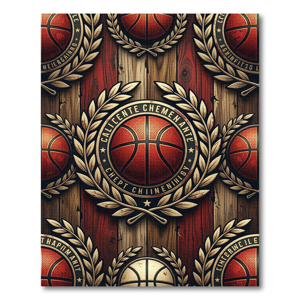 Golden Basketball Crest Wooden Planks Rug