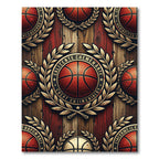 Golden Basketball Crest Wooden Planks Rug
