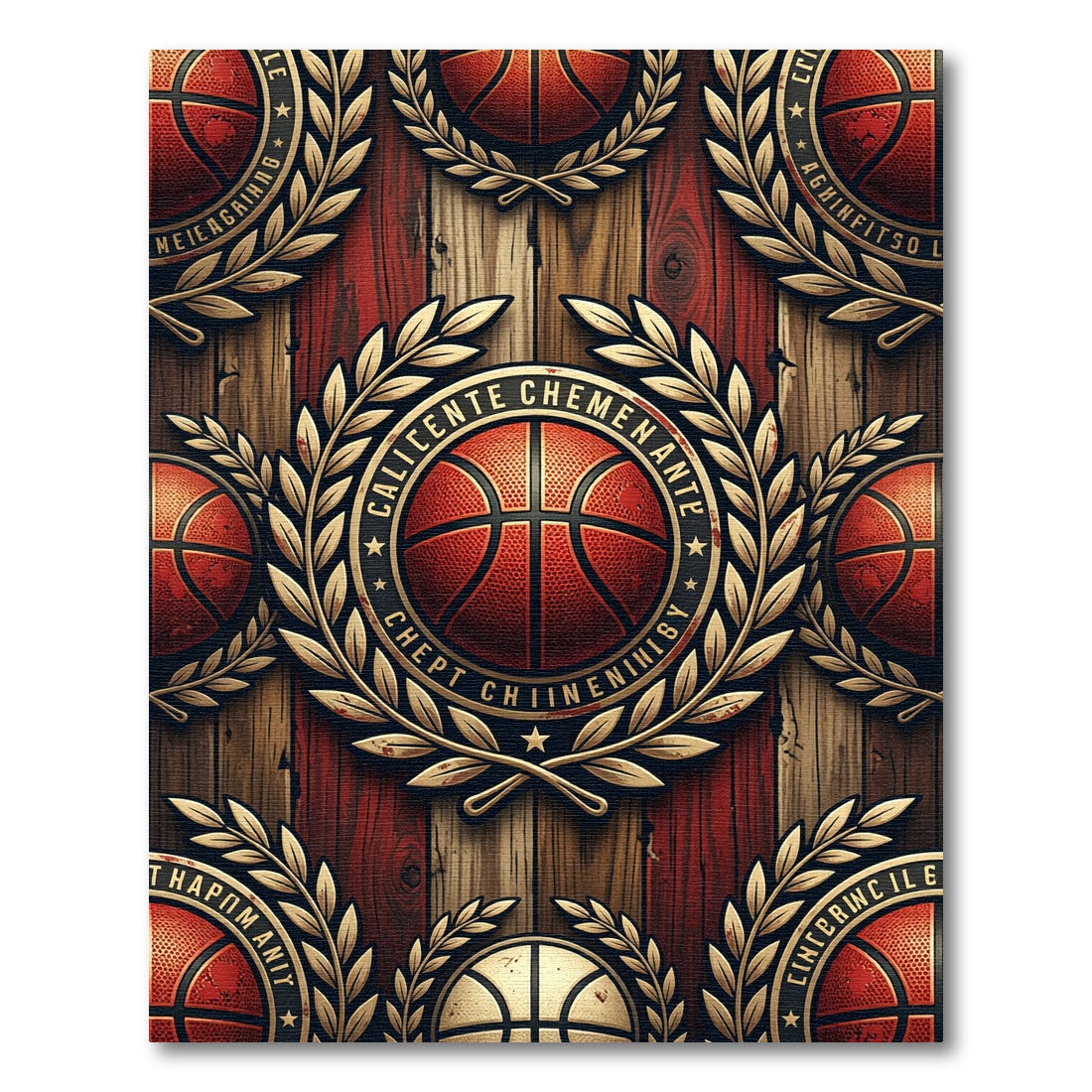 Golden Basketball Crest Wooden Planks Rug