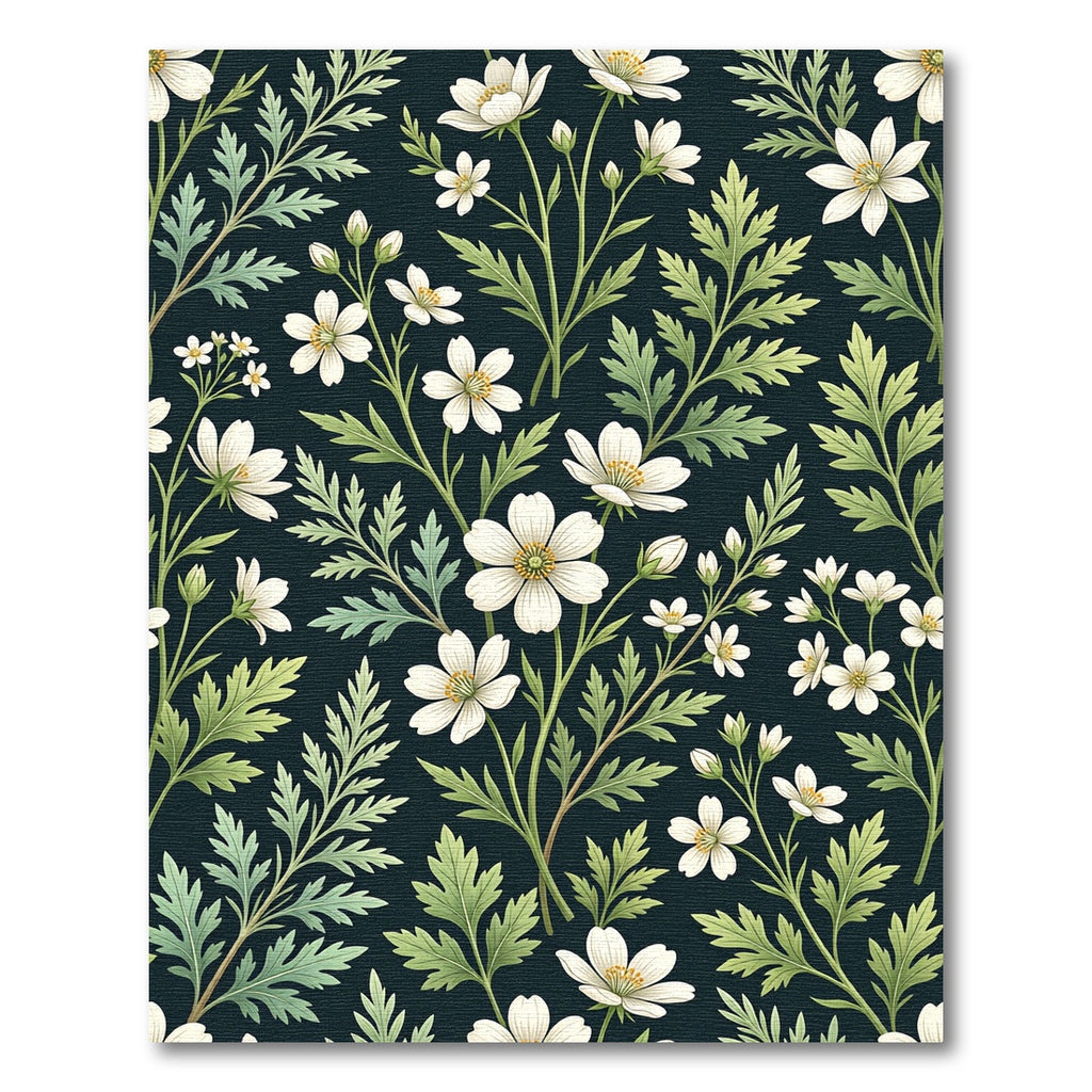 Dark Floral White Blossom Sprigs Rug
