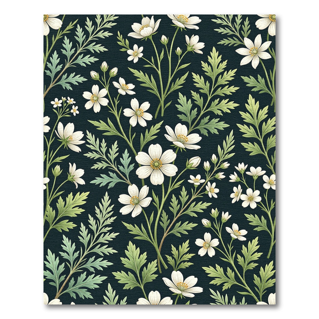 Dark Floral White Blossom Sprigs Rug