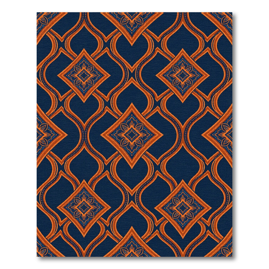 Navy and Amber Geometric Quatrefoil Medallion Rug