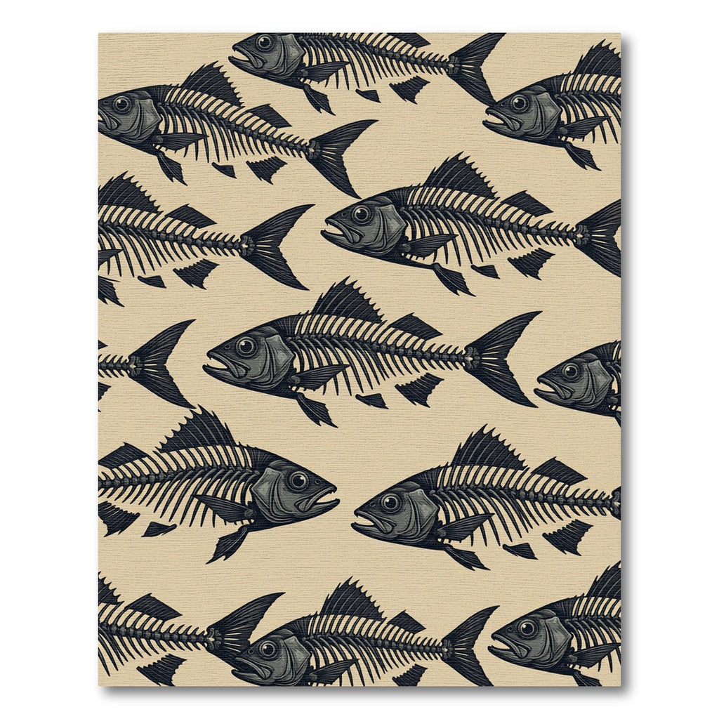 Dark Nautical Skeleton Fish Illustration Rug