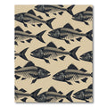 Dark Nautical Skeleton Fish Illustration Rug