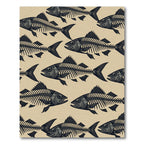 Dark Nautical Skeleton Fish Illustration Rug