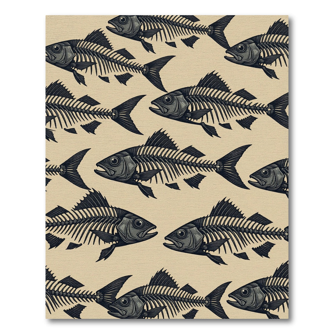 Dark Nautical Skeleton Fish Illustration Rug
