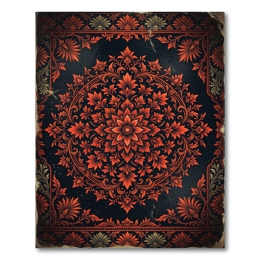 Dramatic Crimson Floral Medallion Charcoal Backdrop Rug