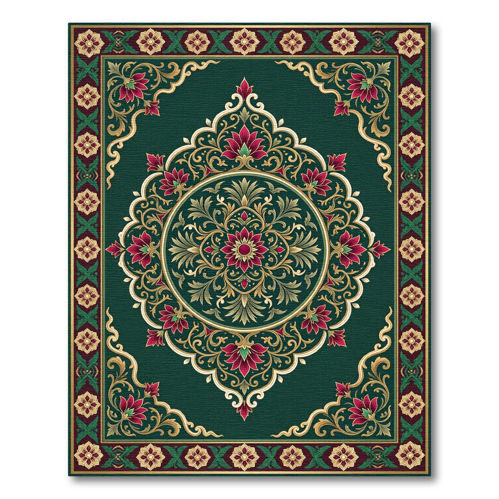 Emerald Deep Rose Ornate Floral Medallion Rug