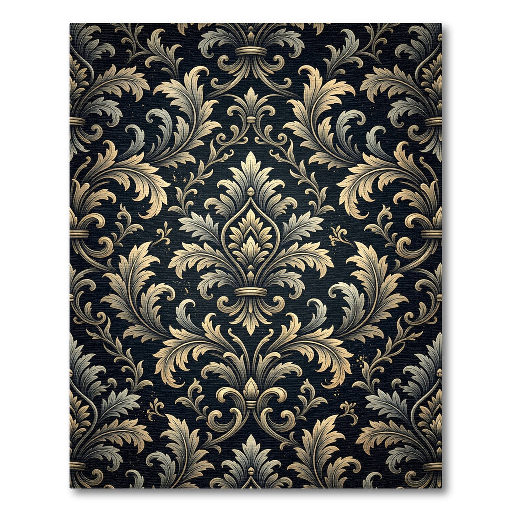 Elegant Gold Damask Charcoal Swirl Rug