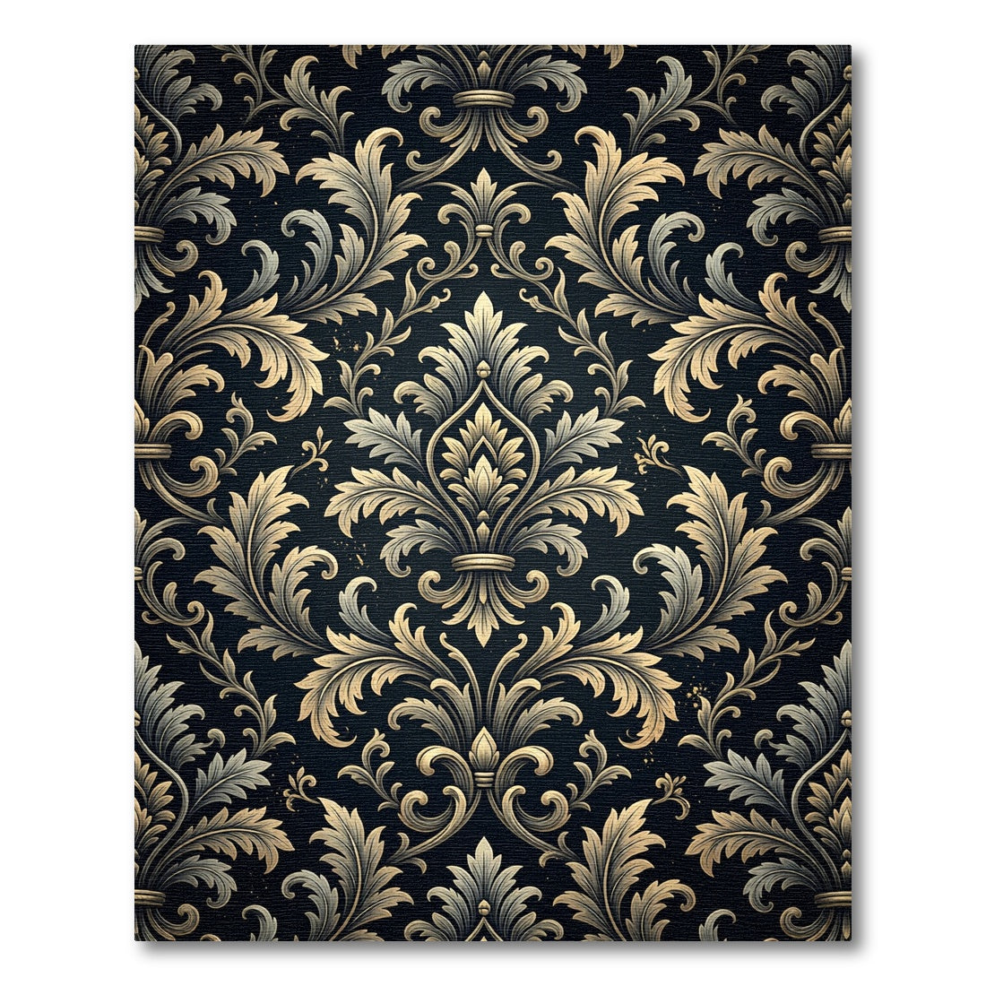 Elegant Gold Damask Charcoal Swirl Rug