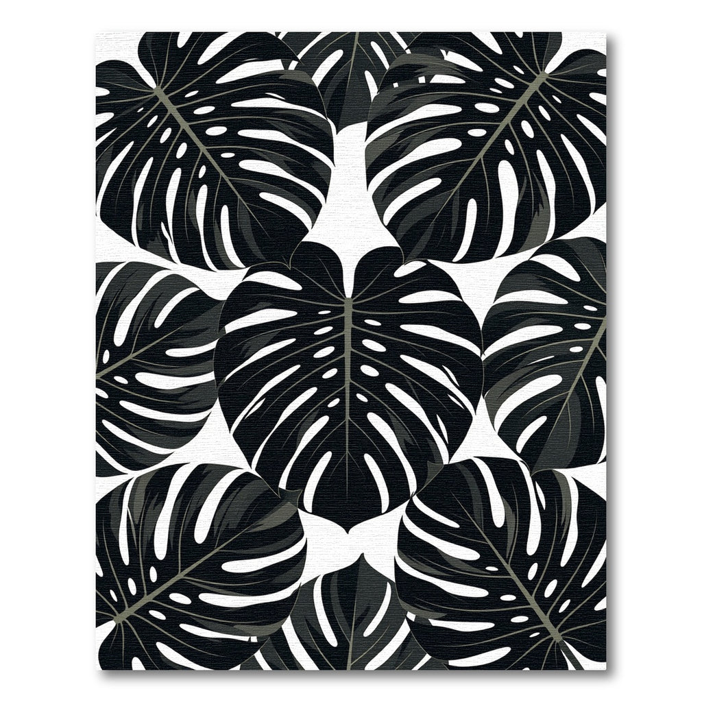 Monstera Leaves Foliage Black and White Rug