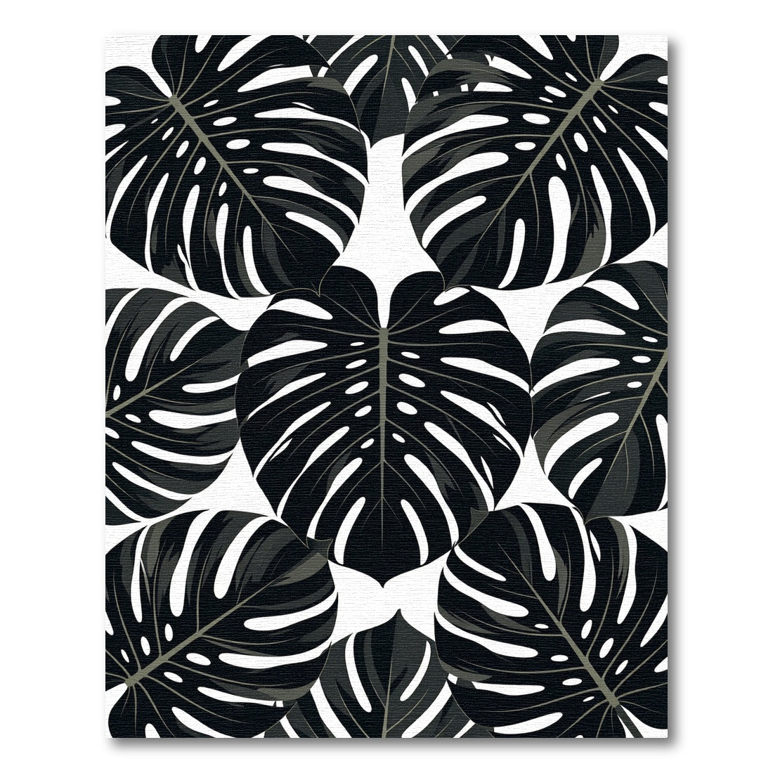Monstera Leaves Foliage Black and White Rug
