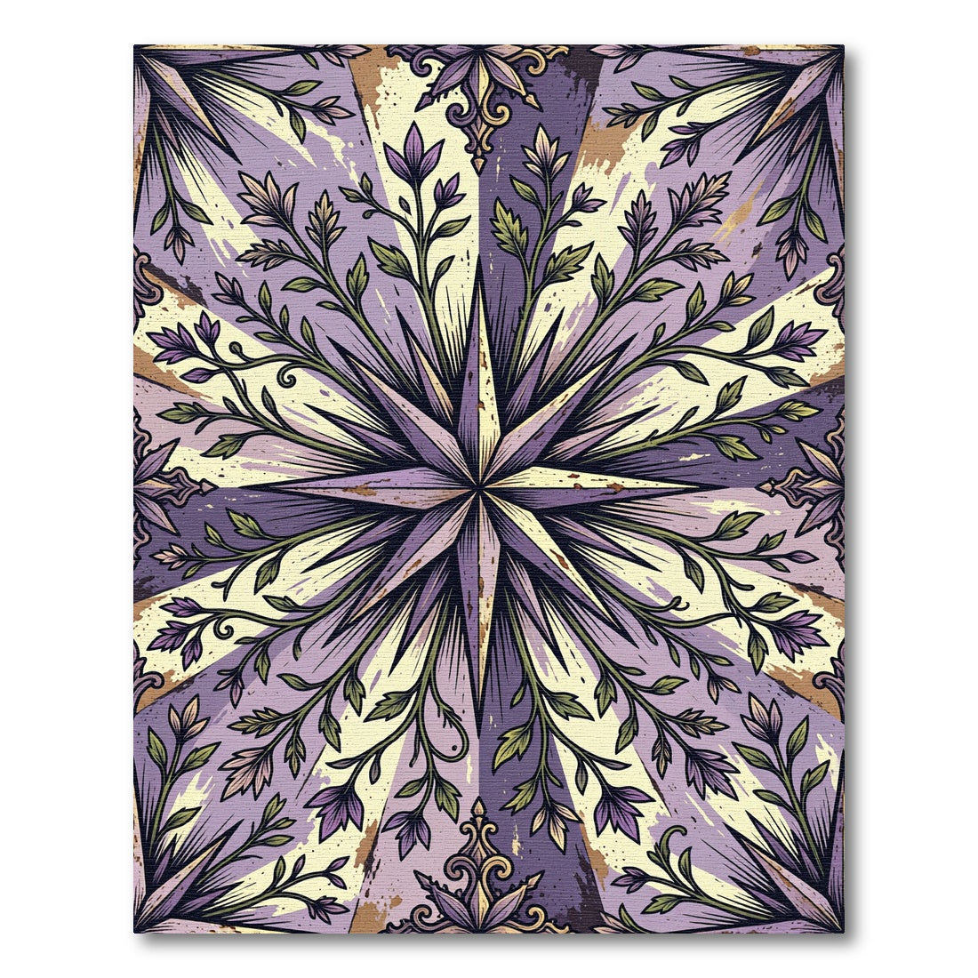Vintage Lavender Star Floral Medallion Rug