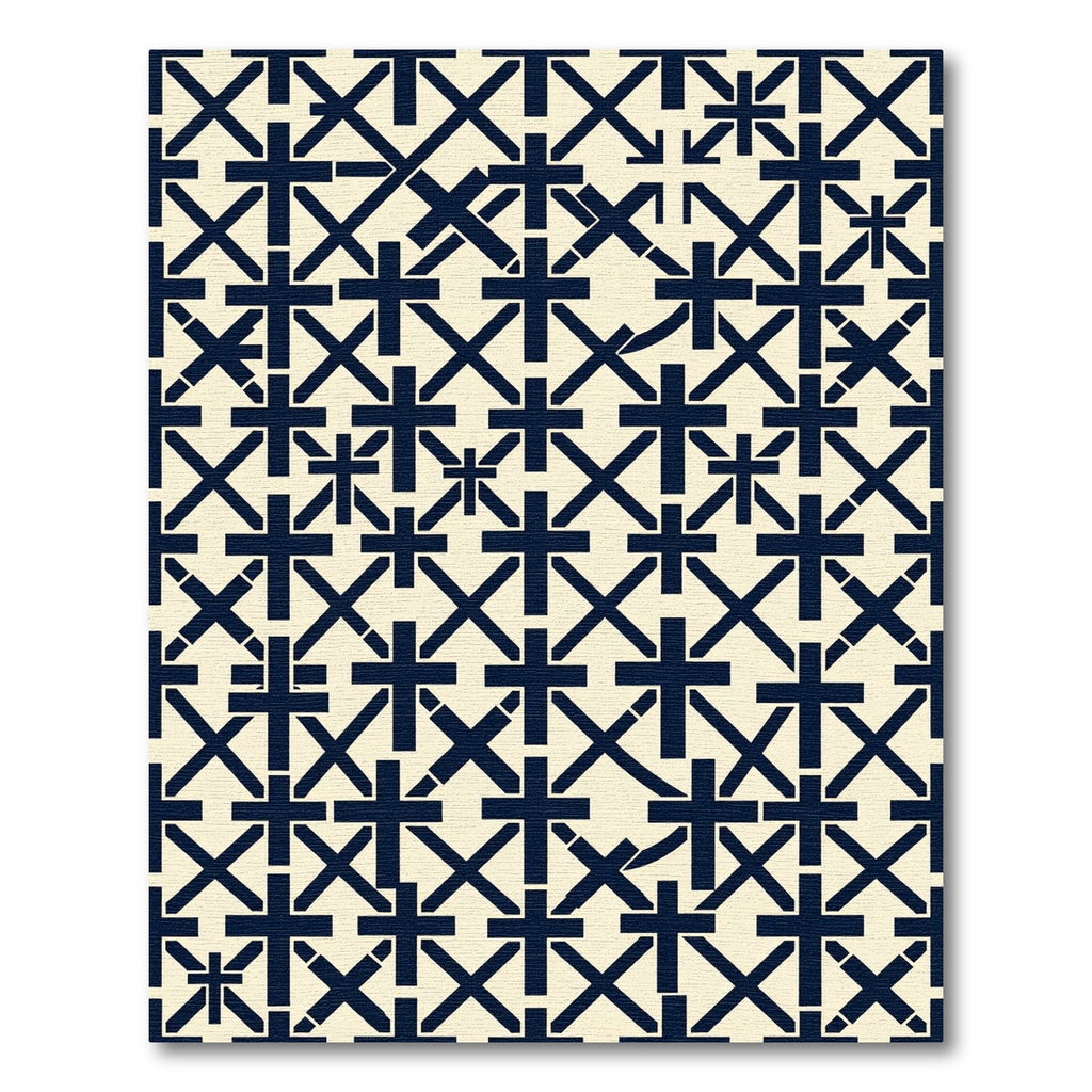 Navy Geometric Cross Grid Rug